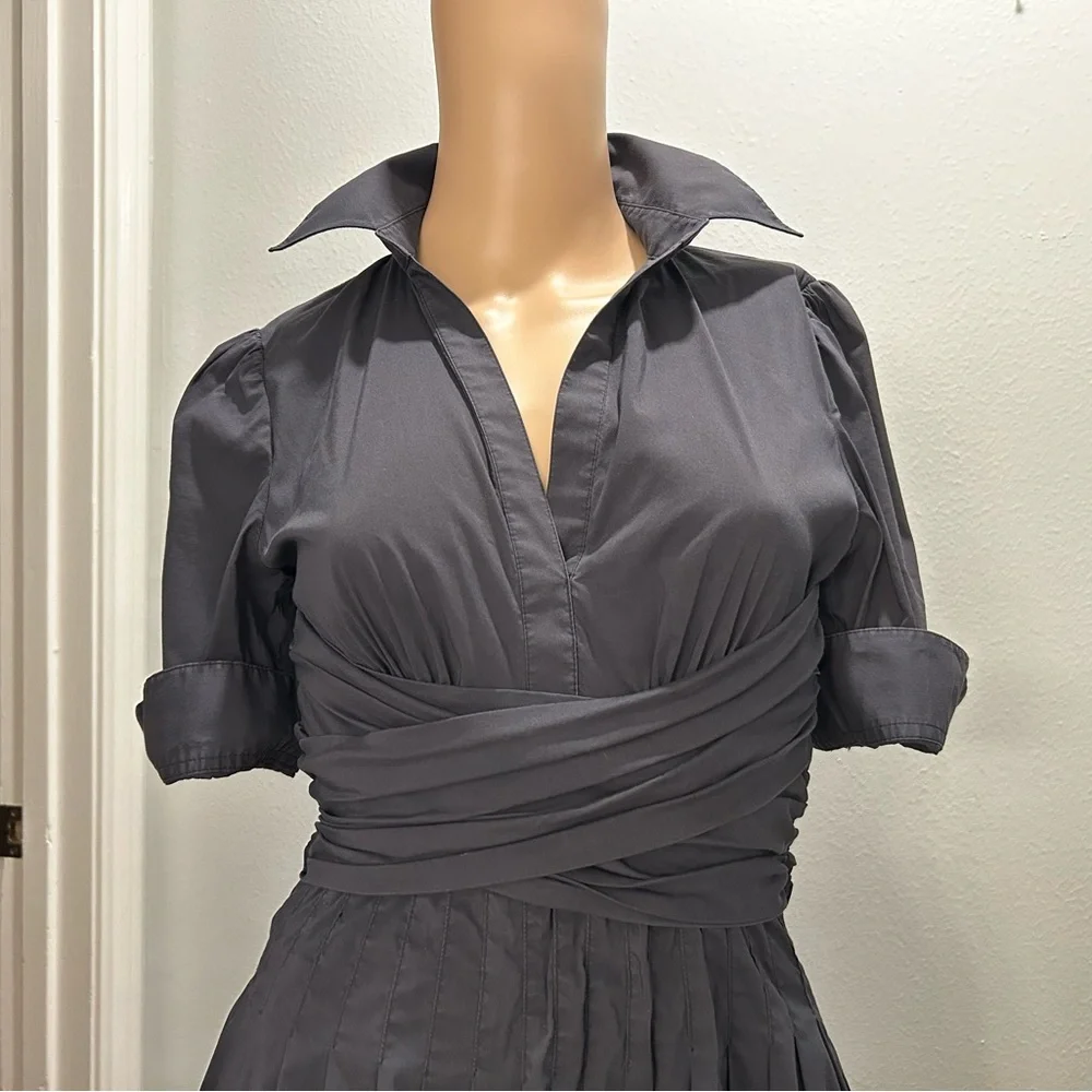 BCBG MaxAzria Collared Faux Wrap Shirt Dress sz 0 - Picture 3 of 16